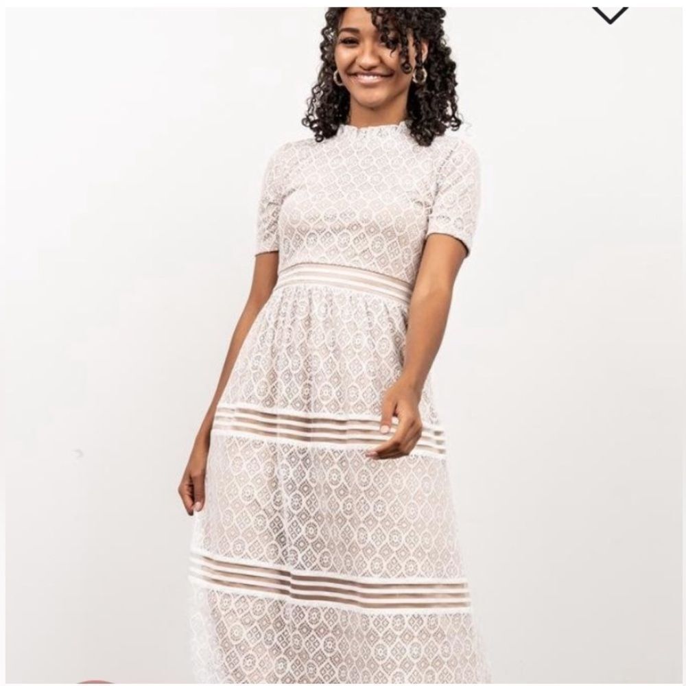 Baltic Born White Lace Midi Dress